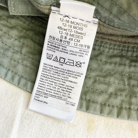 baby Gap Bucket Hat Strap Khaki Green 12-18 Mos Gender Neutral Boys Sunhat - Picture 6 of 6
